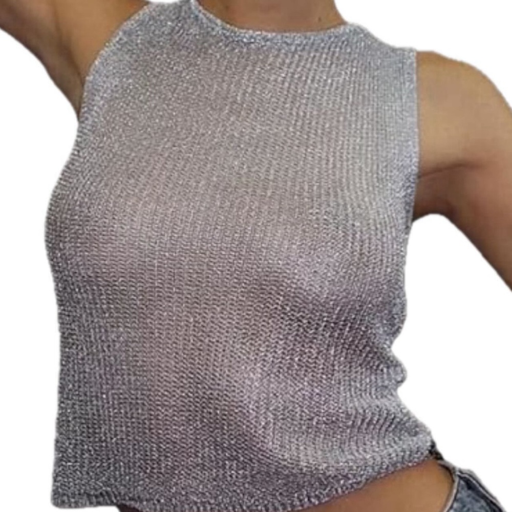 Silver Sleeveless Knit Top